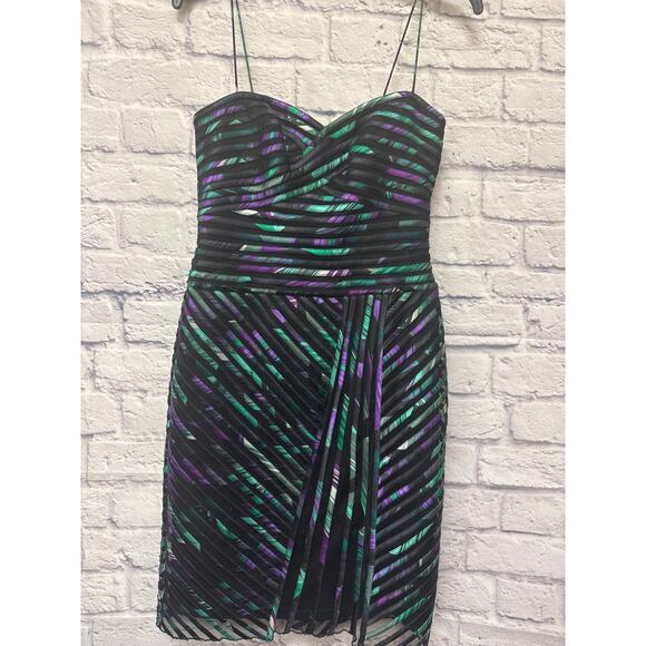 Cache Vintage Black Purple Green Mardis Gras Mini Sweetheart Party Dress SZ 6 - Picture 1 of 4